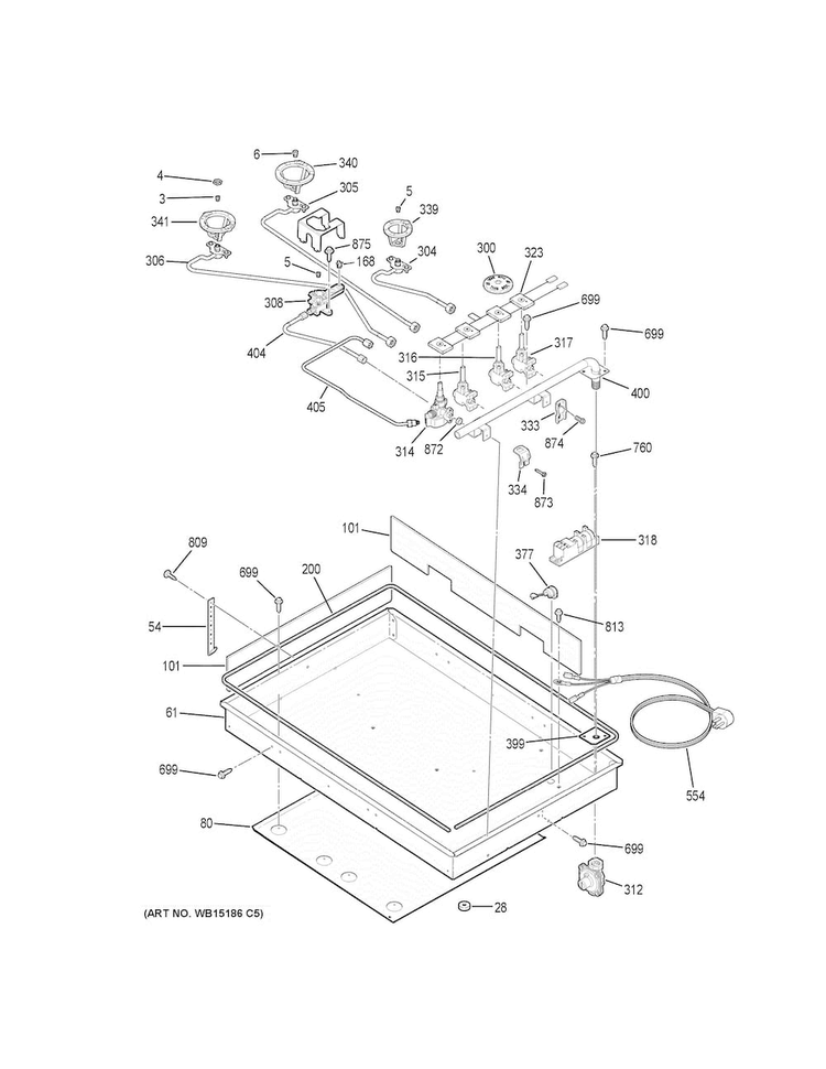 Gas & Burner Parts Diagram and Parts List for JGP333SET2SS  General Electric Cooktop