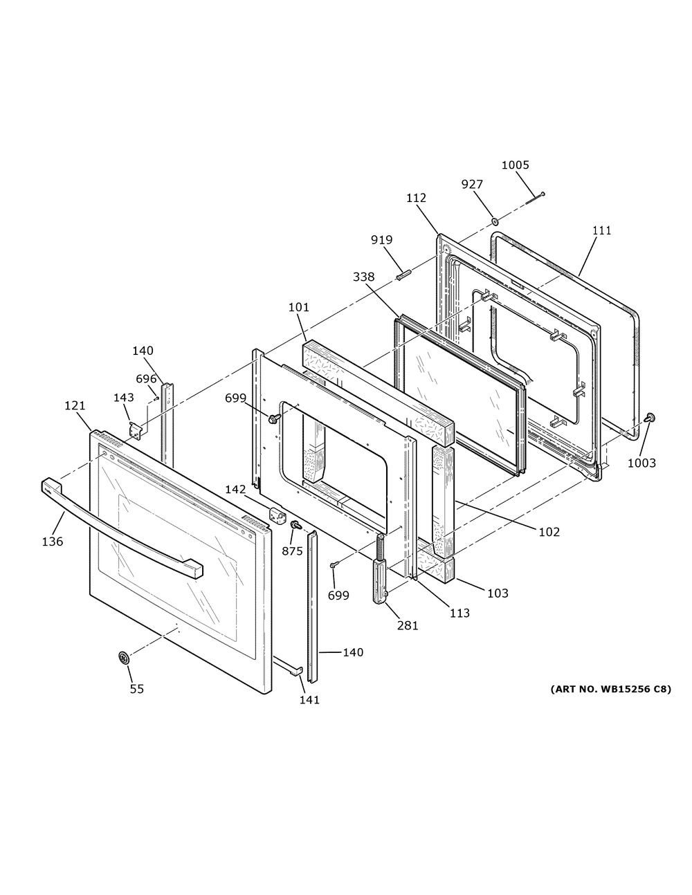 Door Diagram and Parts List for PHB920BJ8TS  General Electric Range