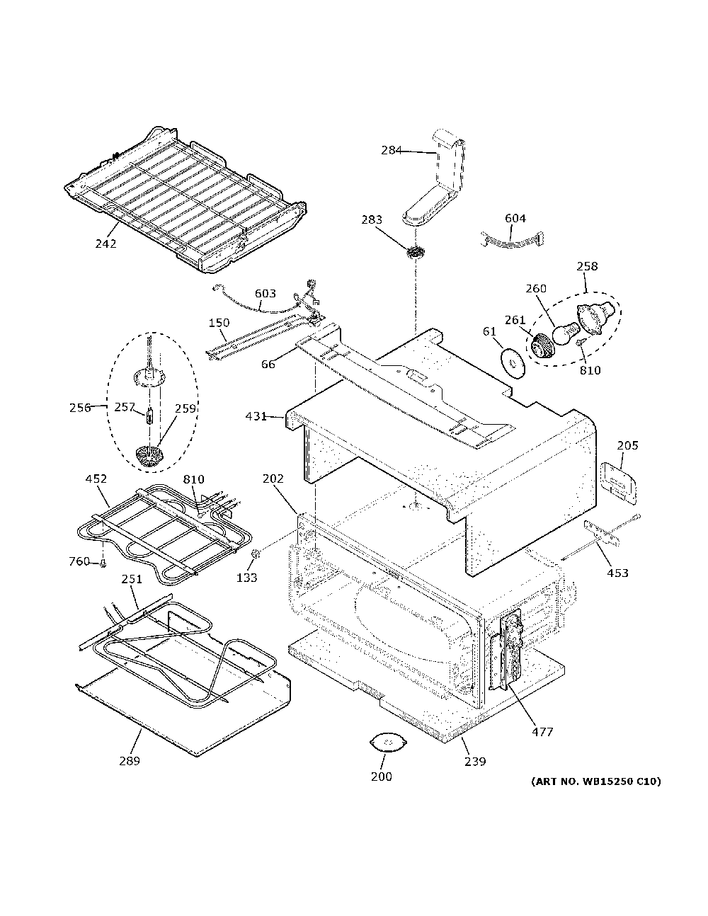 Upper oven Diagram and Parts List for PB980SJ8SS  General Electric Range