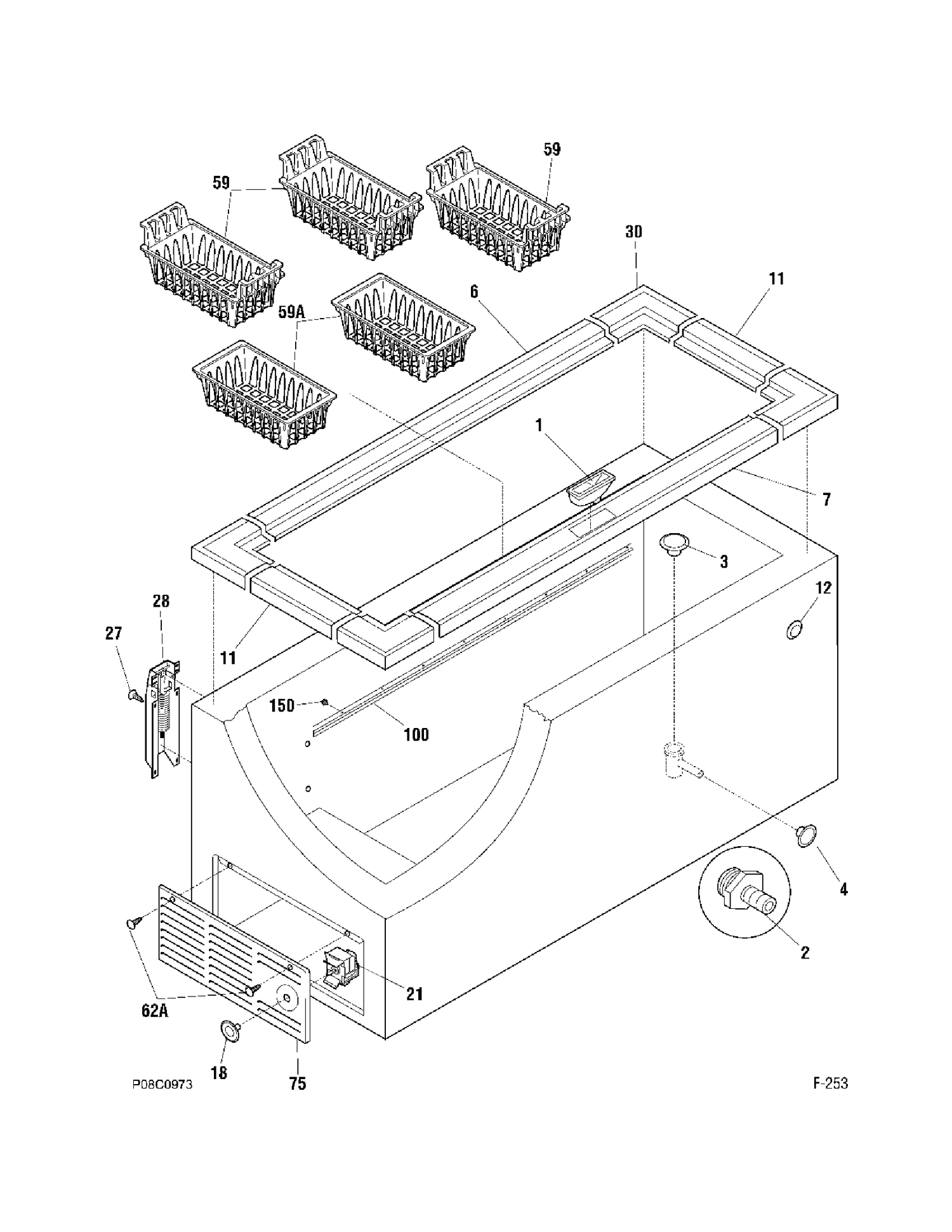 CABINET Diagram and Parts List for FCM20SUCWWC  General Electric Freezer