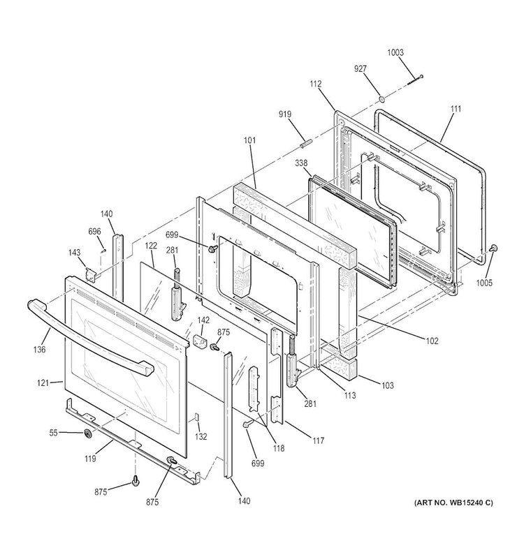 Door Diagram and Parts List for JB650SF2SS  General Electric Range