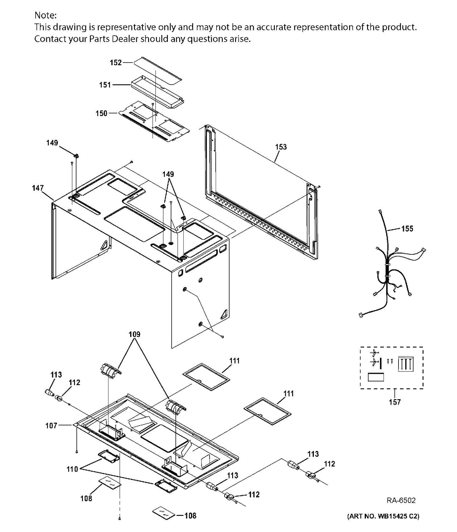 INTERIOR Diagram and Parts List for PVM2188SJC01  General Electric Microwave