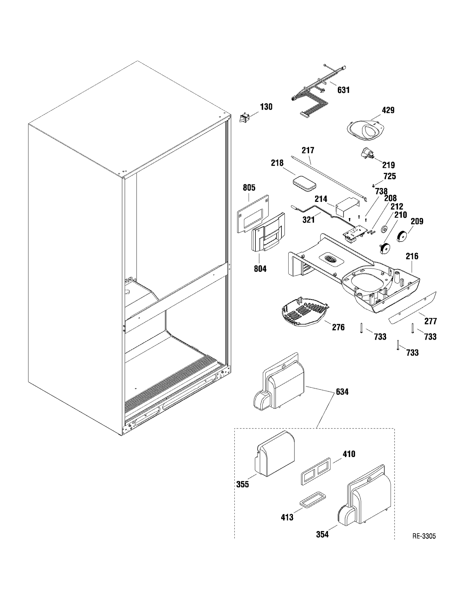 FF SECTION Diagram and Parts List for GBRC0GAXARWW  General Electric Refrigerator