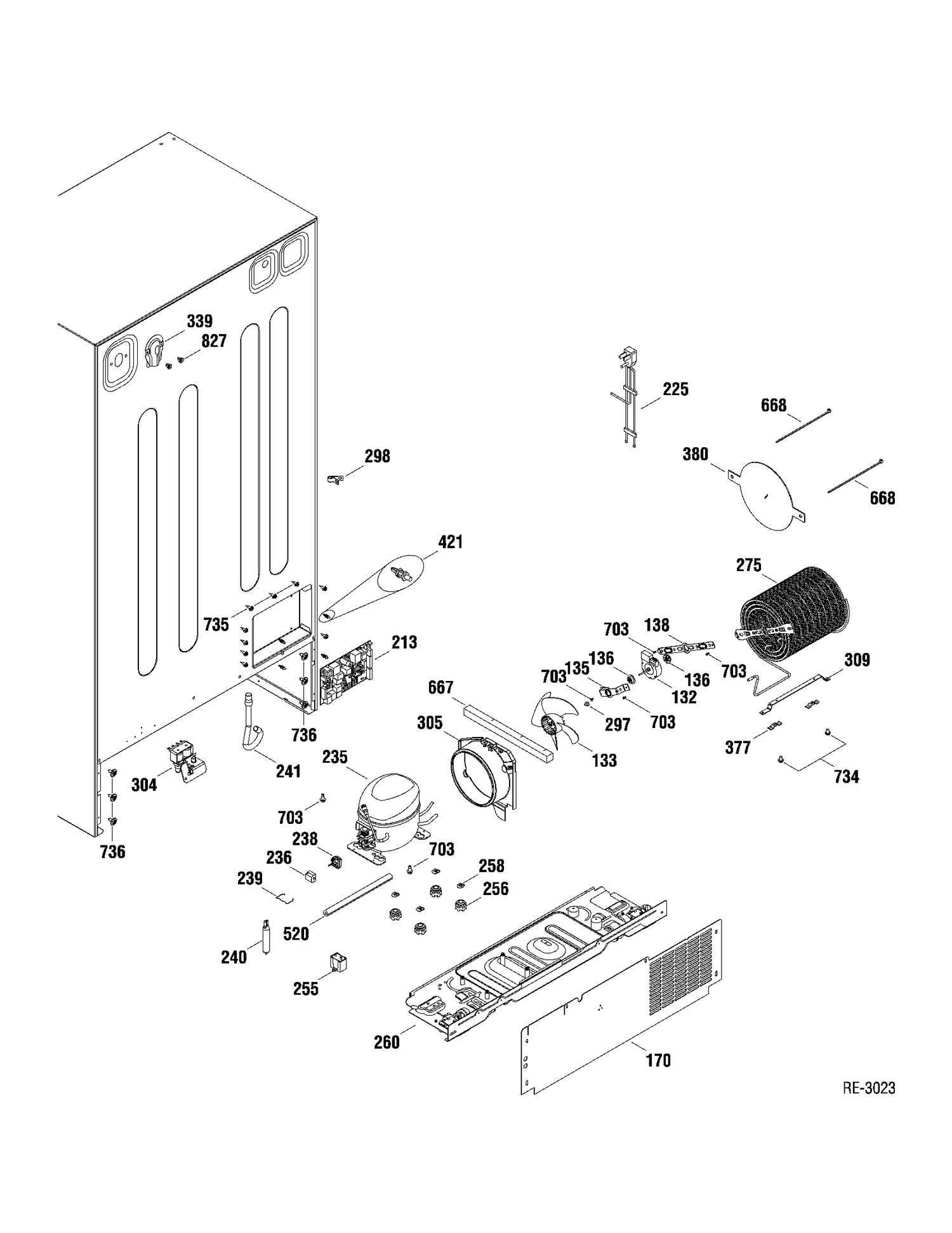 SYSTEM PARTS Diagram and Parts List for DSRF3KGXHCWW  General Electric Refrigerator