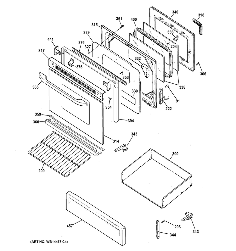 Door & Drawer Parts Diagram and Parts List for RGB745DEP6WH  Hotpoint Range
