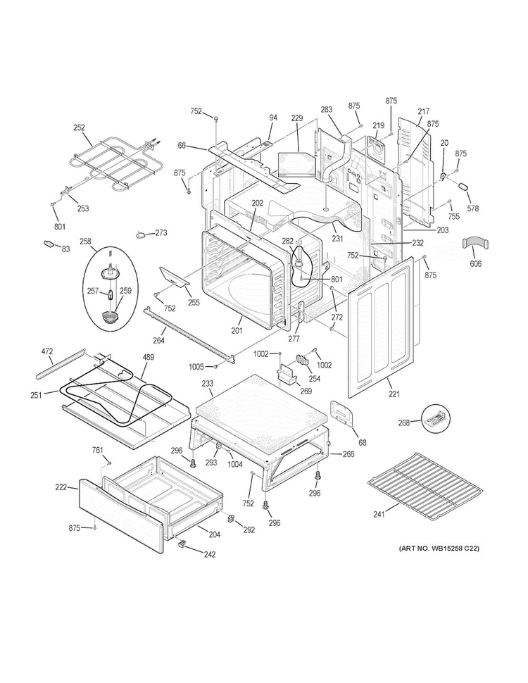 Body Parts Diagram and Parts List for JB750EJ4ES  General Electric Range