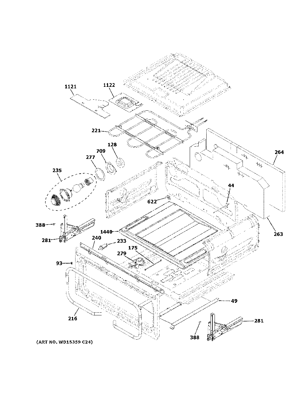 Upper Oven Diagram and Parts List for PGS960YP2FS  General Electric Range