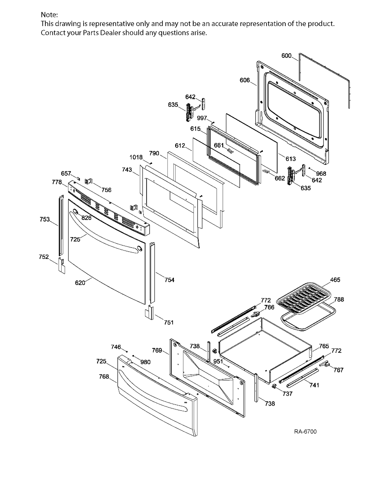 DOOR & DRAWER PARTS Diagram and Parts List for JCAS445SV2SS  General Electric Range