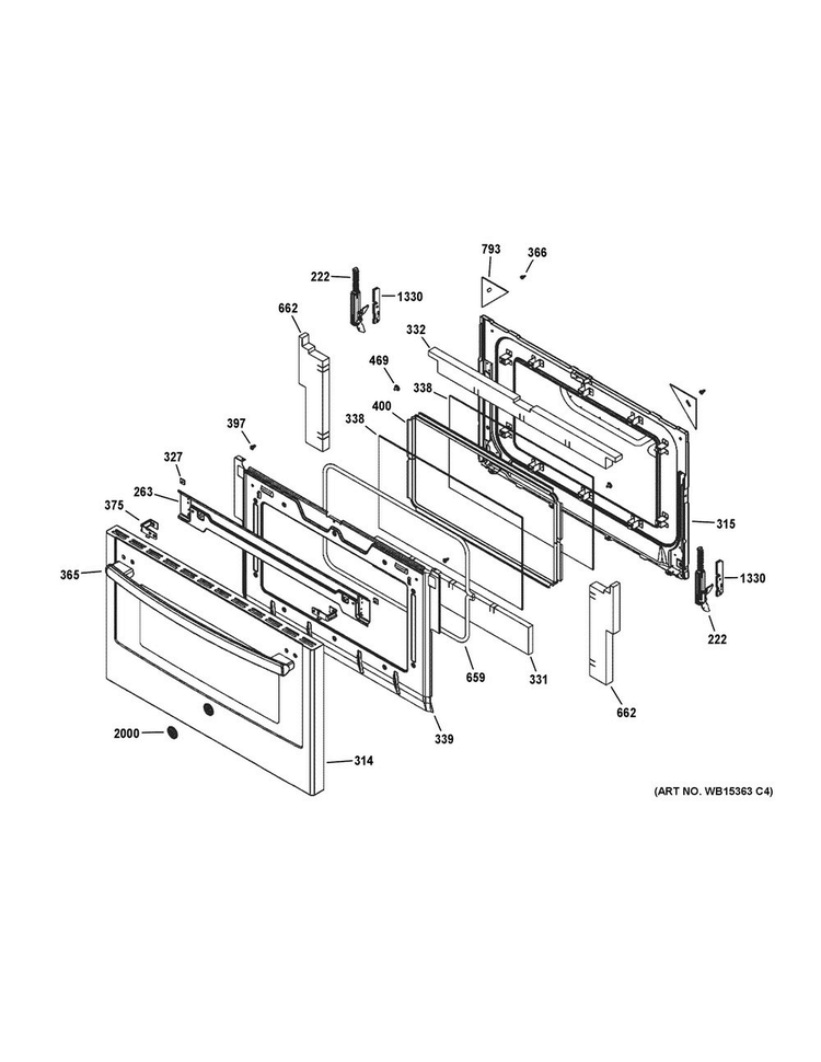 Lower Door Diagram and Parts List for PGS950SEF4SS  General Electric Range