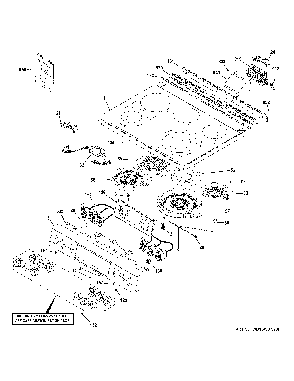 Control Panel And Cooktop Diagram and Parts List for CES700P4M3W2  General Electric Range