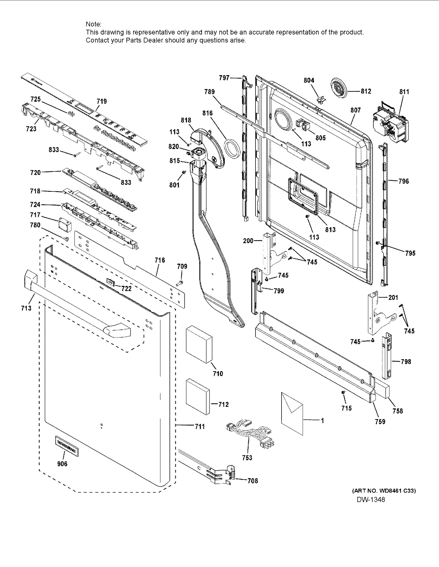 ESCUTCHEON & DOOR ASM Diagram and Parts List for ZDT870SPF5SS  General Electric Dishwasher