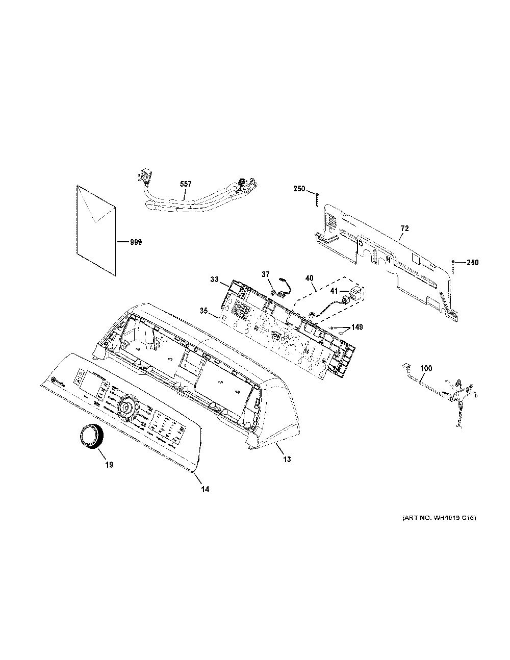 Controls And Backsplash Diagram and Parts List for PTW700BST0WS  General Electric Washer