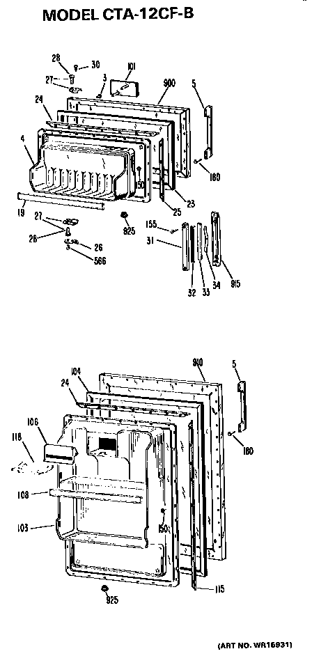 Doors Diagram and Parts List for CTA12CFB  Hotpoint Refrigerator