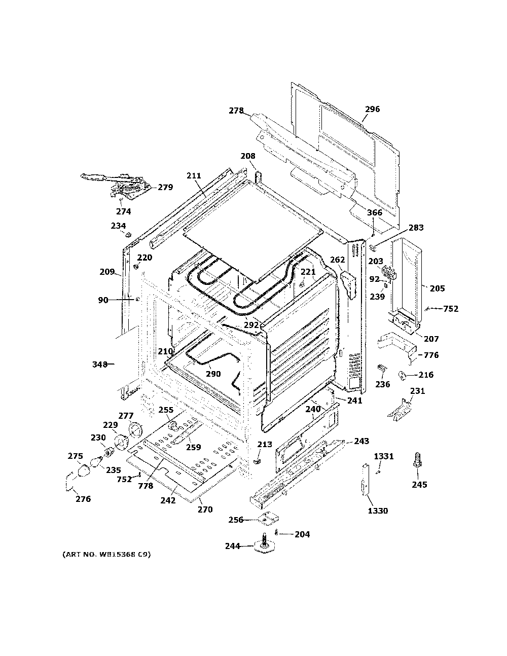 Body parts Diagram and Parts List for JB480DM2BB  General Electric Range