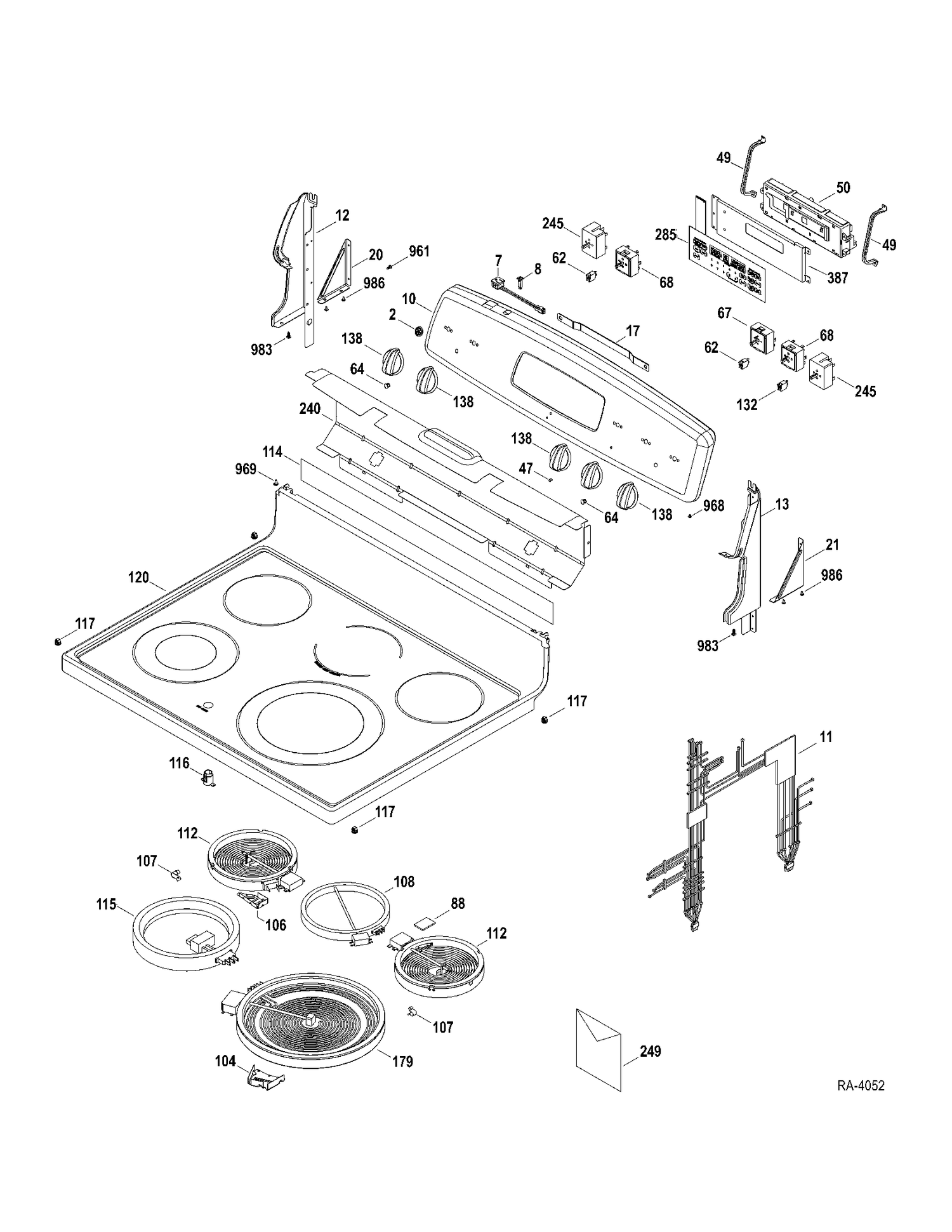 CONTROLS-COOKTOP Diagram and Parts List for JCBP77SP2SS  General Electric Range