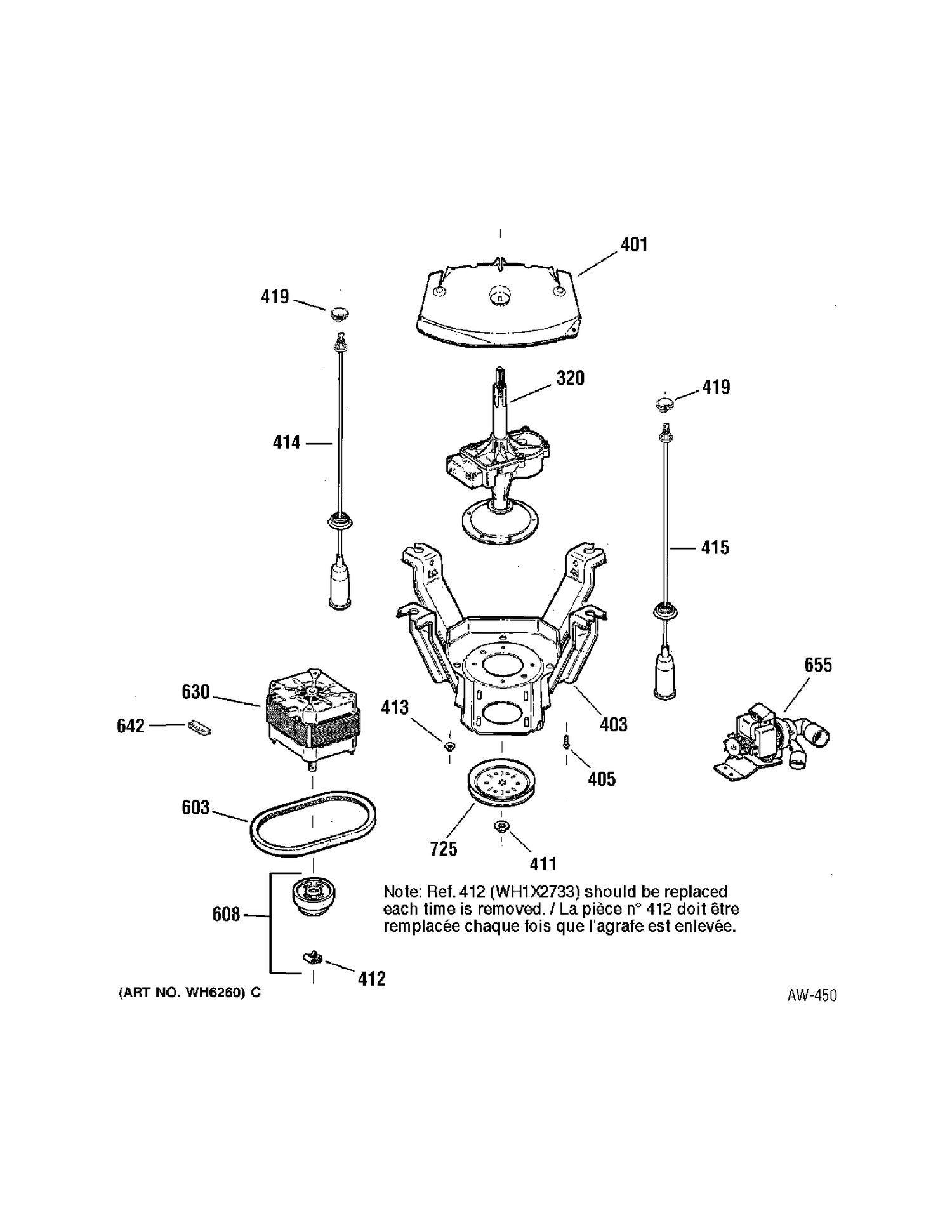 SUSPENSION Diagram and Parts List for 57051A0WW  General Electric Washer