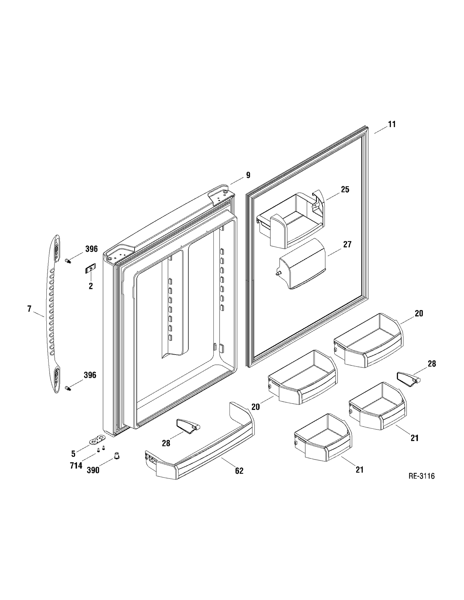 FF DOOR Diagram and Parts List for PDRS2MBXARSS  General Electric Refrigerator
