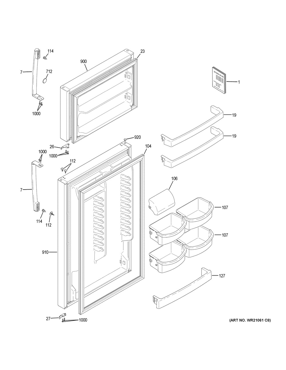 Doors Diagram and Parts List for GIE18HGHMRBB  General Electric Refrigerator