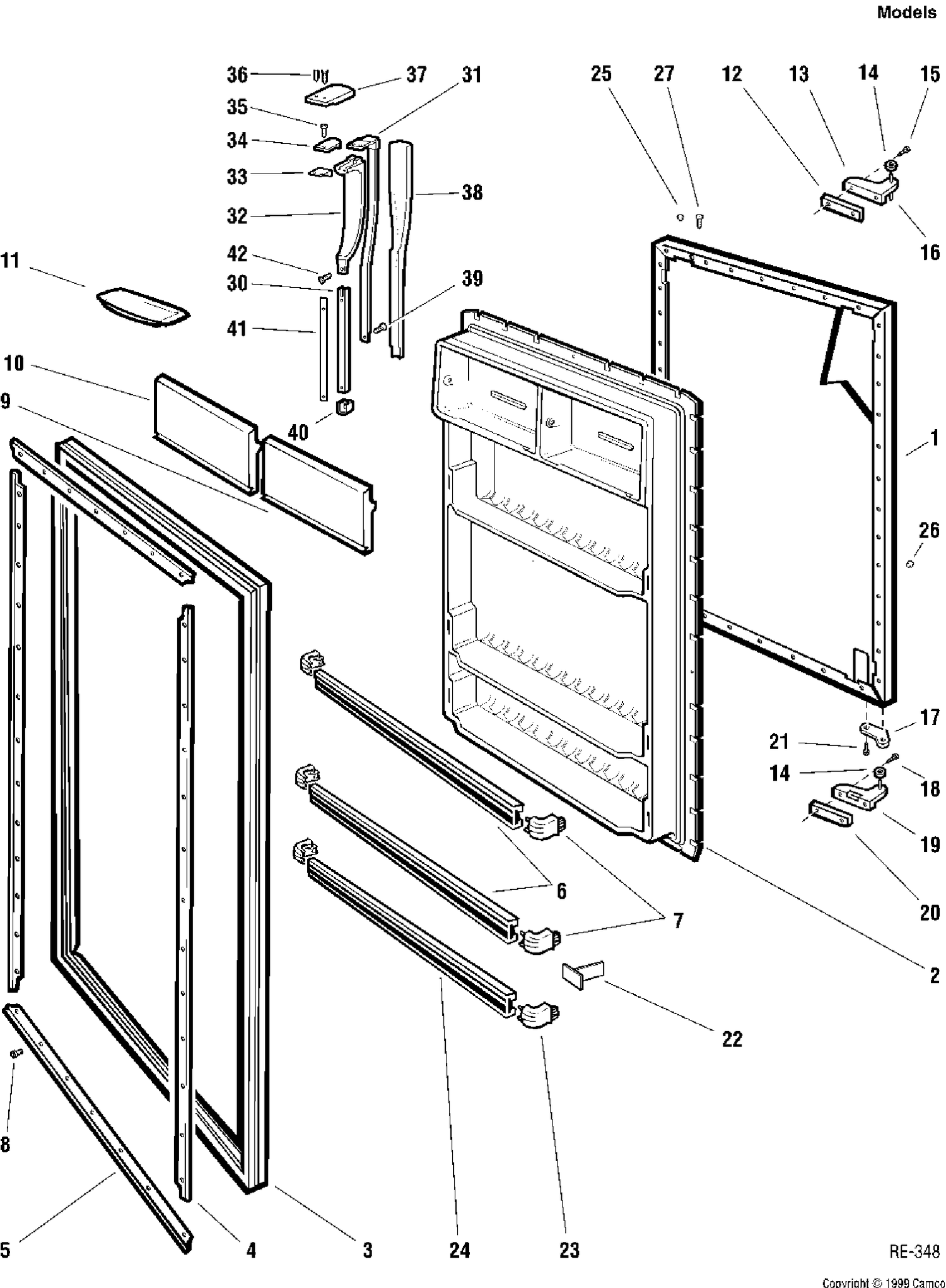 REFRIGERATOR DOOR Diagram and Parts List for 36300-1  General Electric Refrigerator
