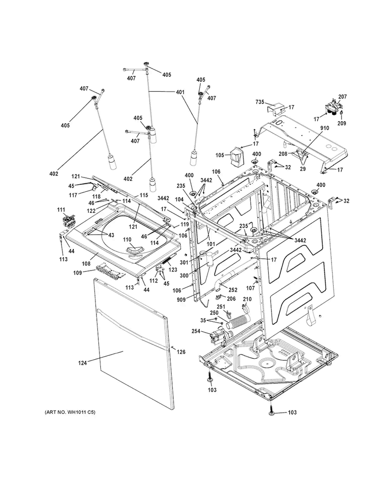 Cabinet Diagram and Parts List for GUD24ESSJ0WW  General Electric Washer Dryer Combo