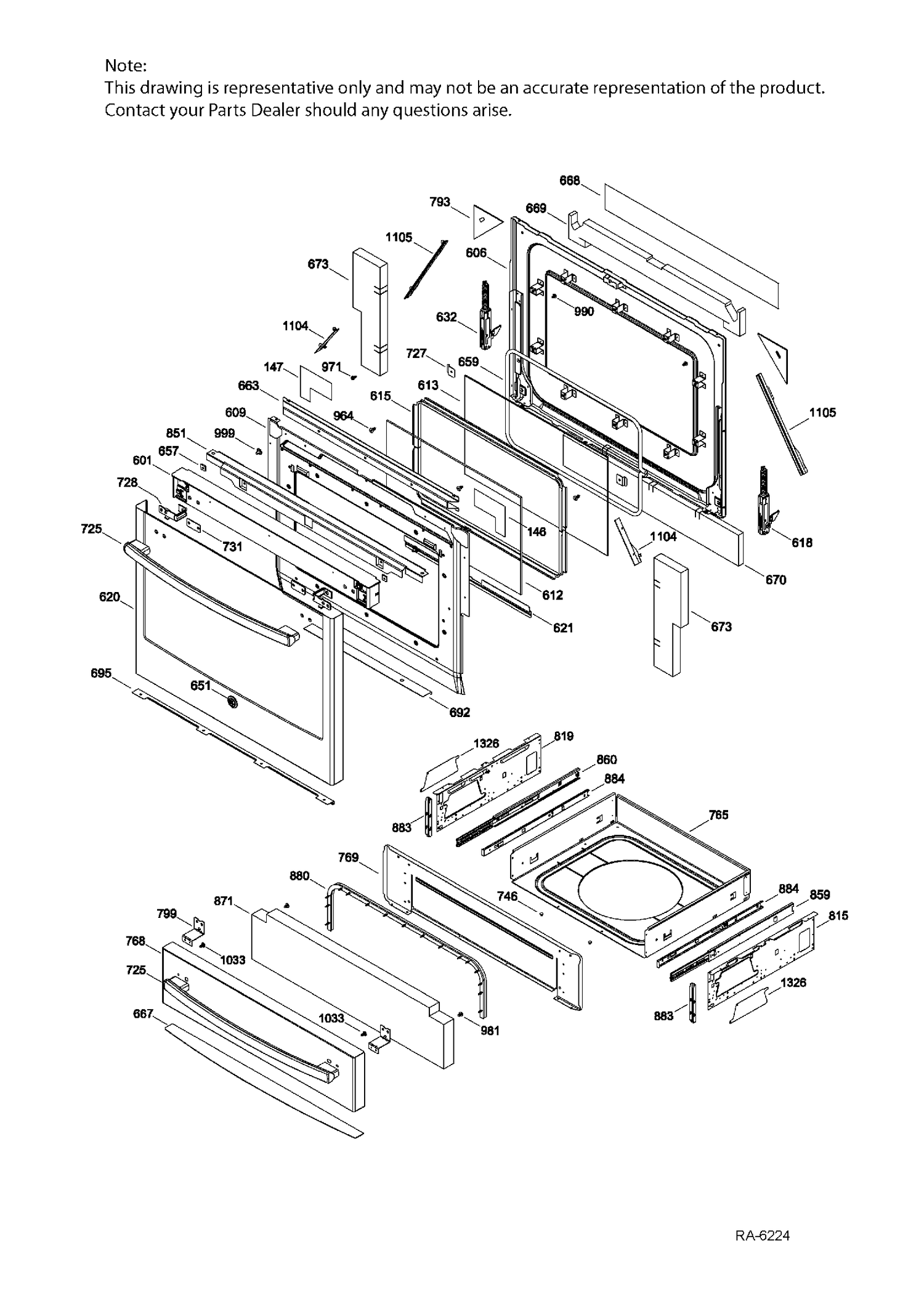 DOOR & DRAWER PARTS Diagram and Parts List for PCGS920EEJ1ES  General Electric Range