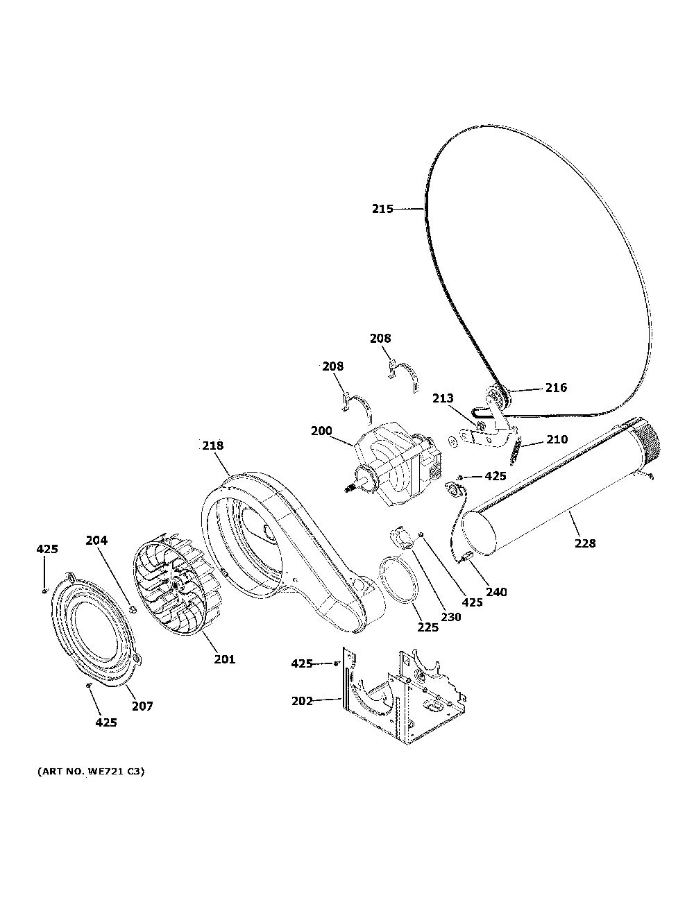 Blower & motor Diagram and Parts List for GFV55ESSN0WW  General Electric Dryer