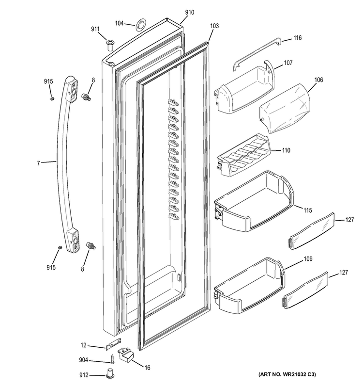 Fresh Food Door Diagram and Parts List for GSS23HGHBCBB  General Electric Refrigerator
