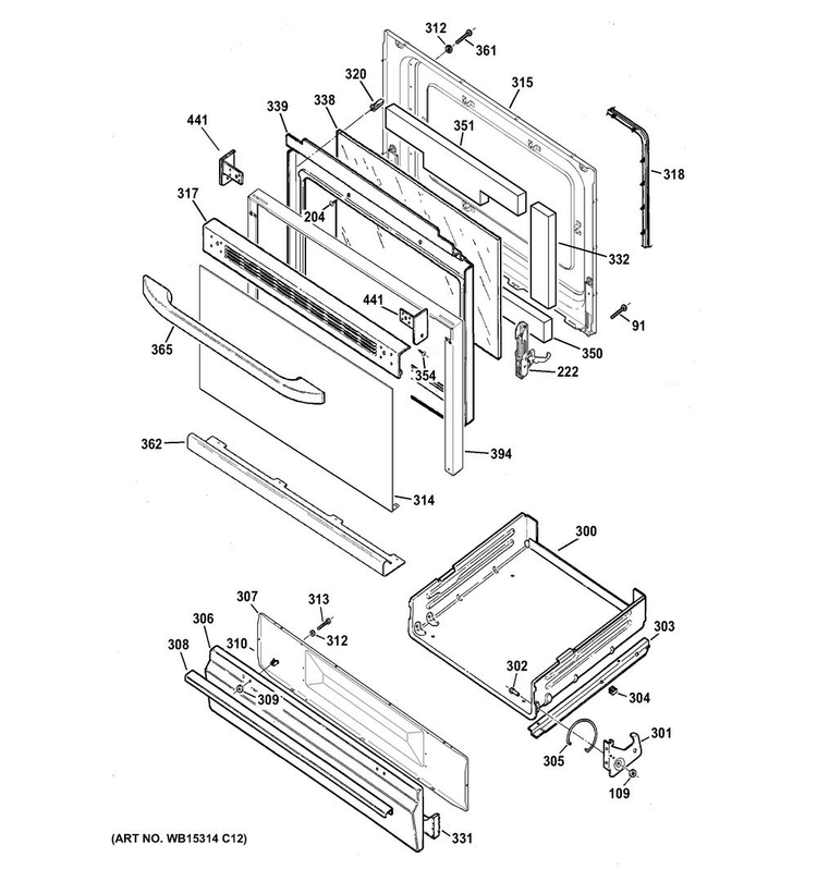 Door & Drawer Parts Diagram and Parts List for JGBS64DEF1WW  General Electric Range