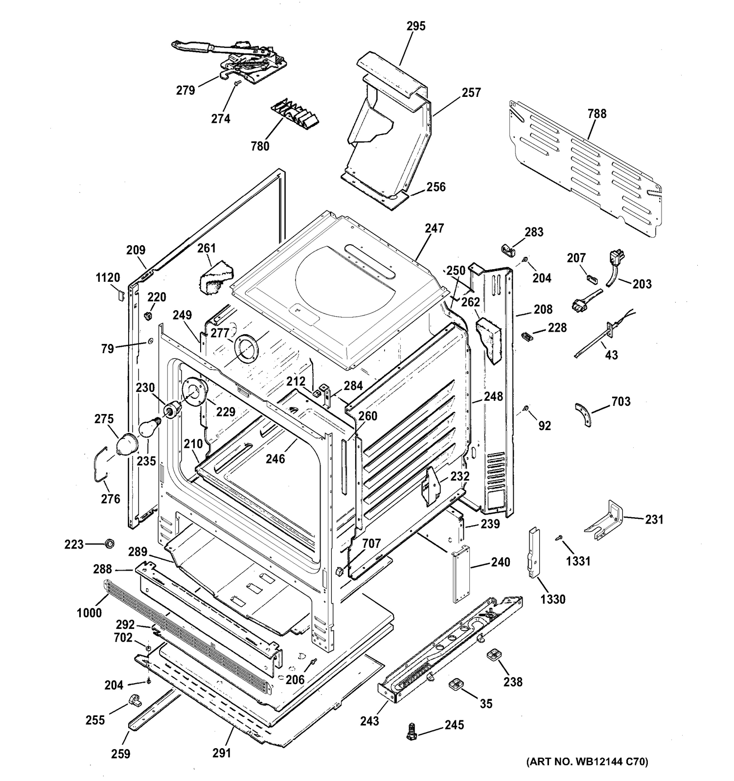 BODY PARTS Diagram and Parts List for RGB780DEH3WW  General Electric Range