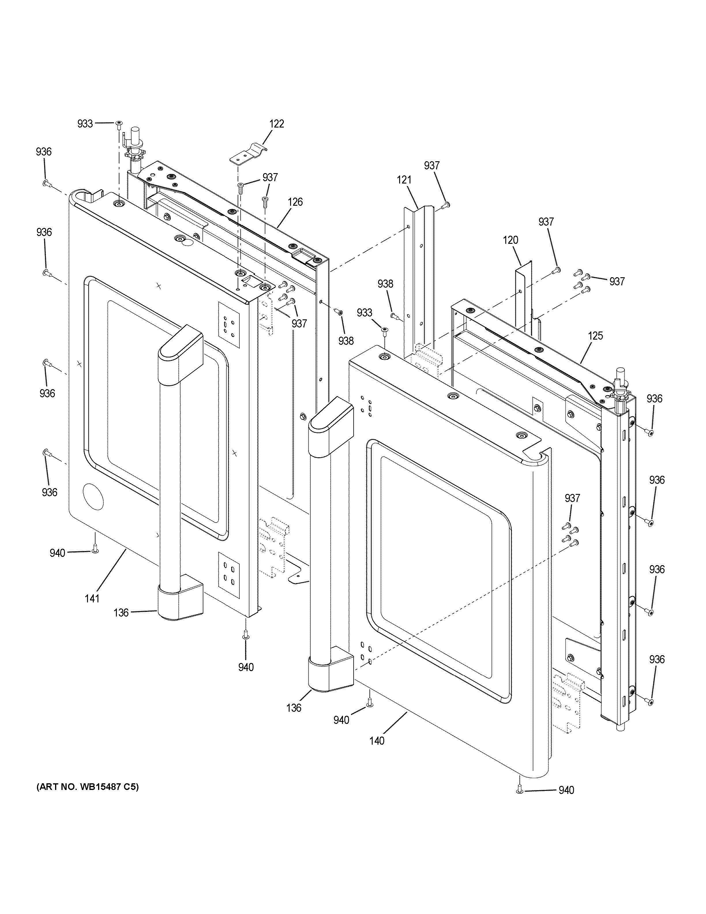 UPPER DOORS Diagram and Parts List for CT9570SL2SS  General Electric Range
