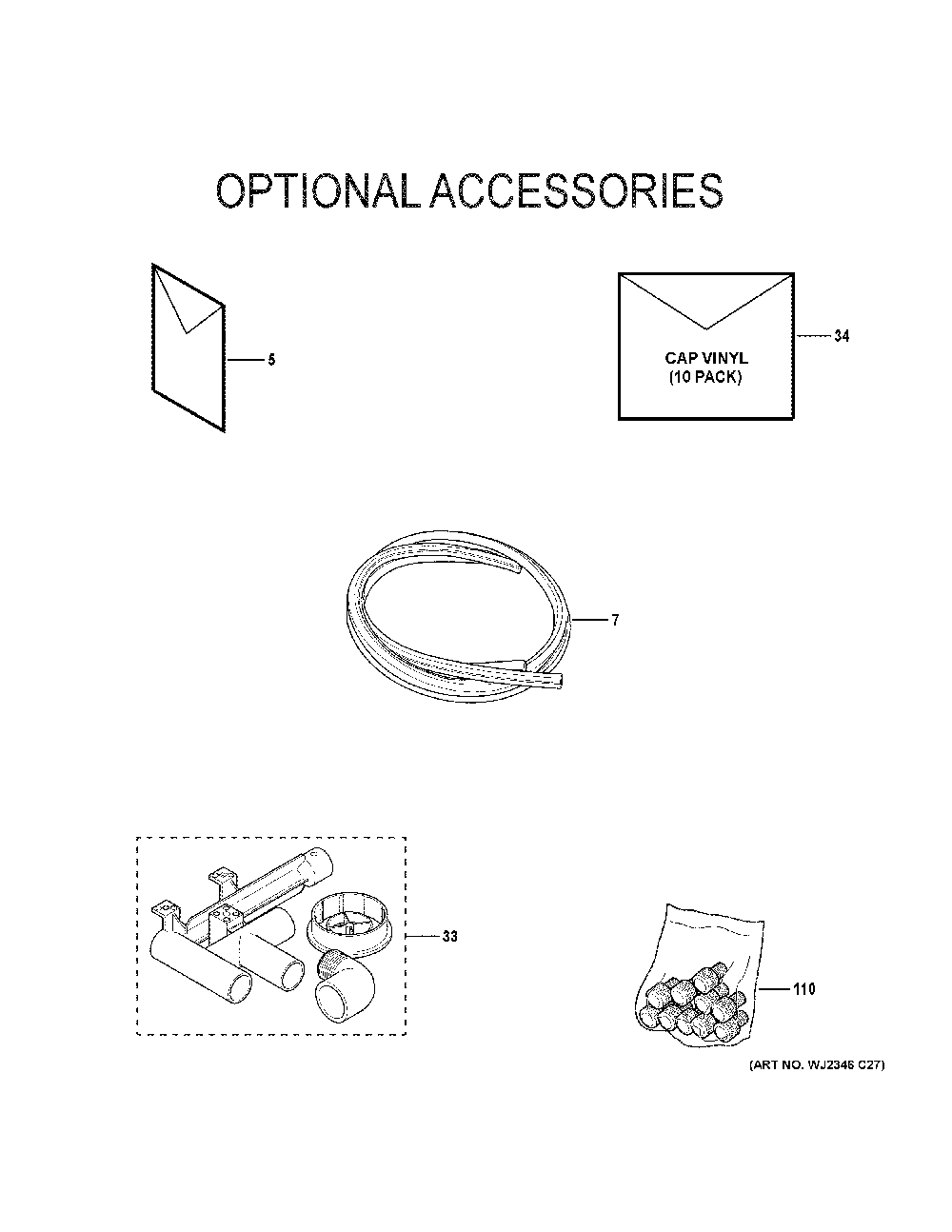 Optional Accessories Diagram and Parts List for NF96U110S5C56  General Electric Furnace