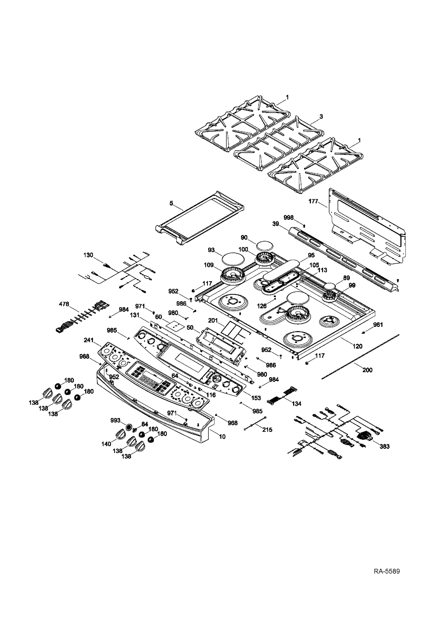 CONTROL PANEL & COOKTOP Diagram and Parts List for PC2S910SEF1SS  General Electric Range