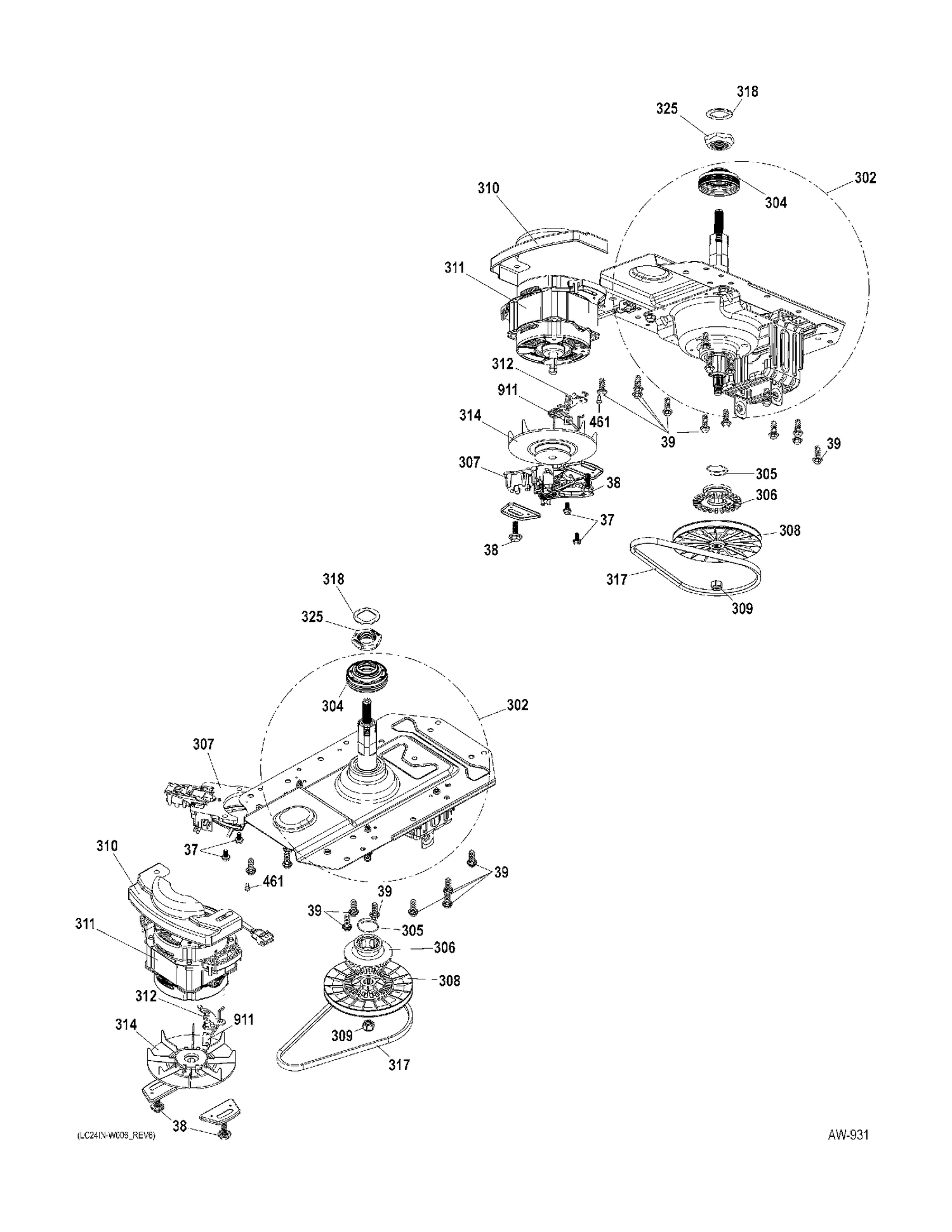 MECHANISM Diagram and Parts List for GUAP240EM0WW  General Electric Washer
