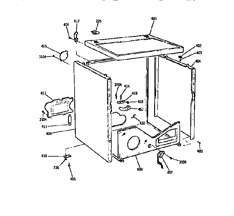 Top And Cabinet Diagram and Parts List for DDE960SSAMWW  General Electric Dryer