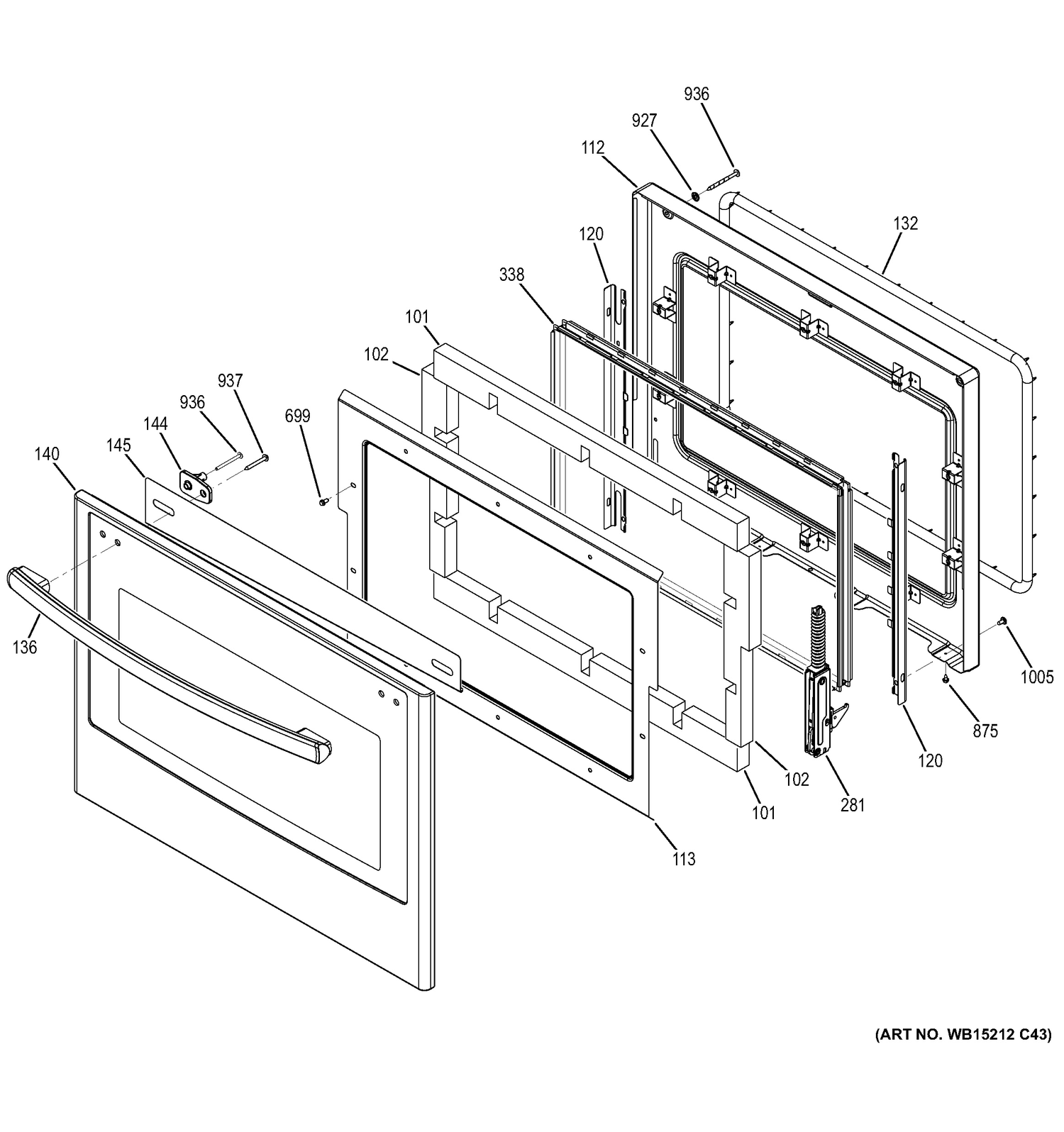 DOOR Diagram and Parts List for JCK1000DF4BB  General Electric Range