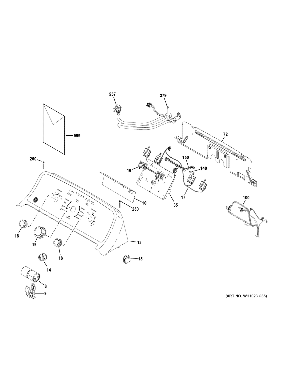 Controls And Backsplash Diagram and Parts List for GTW385ASW0WS  General Electric Washer