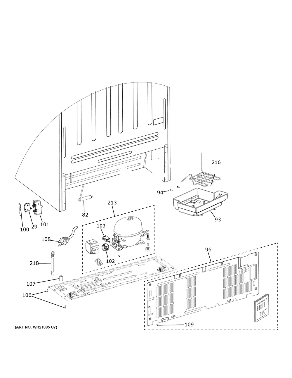 Machine Compartment Diagram and Parts List for GIE21GSHHSS  General Electric Refrigerator