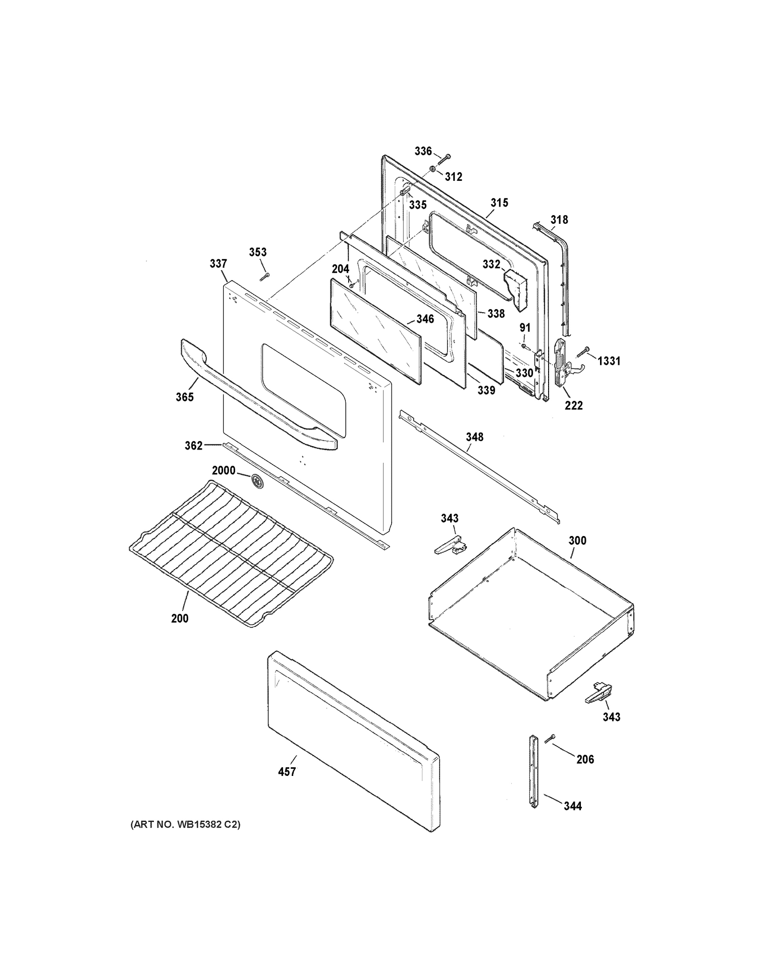 DOOR & DRAWER PARTS Diagram and Parts List for JBS10DF2WW  General Electric Range