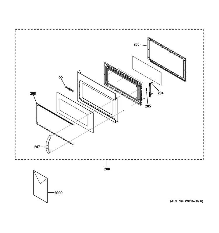 Door Parts Diagram and Parts List for AVM4160DF2BS  General Electric Microwave