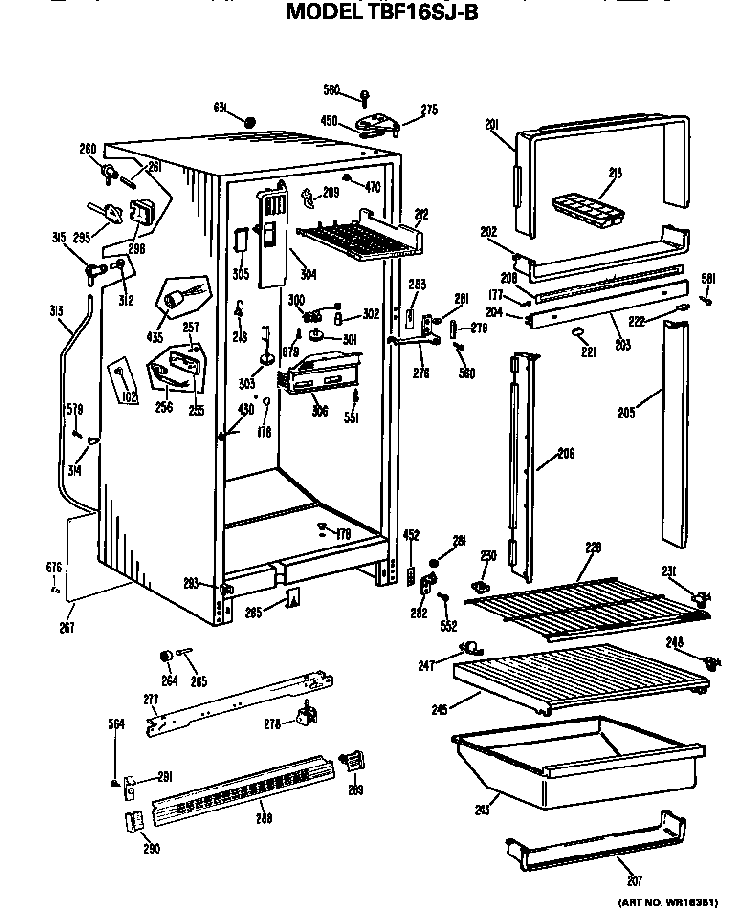 Cabinet Parts Diagram and Parts List for TBF16SJBR  General Electric Refrigerator