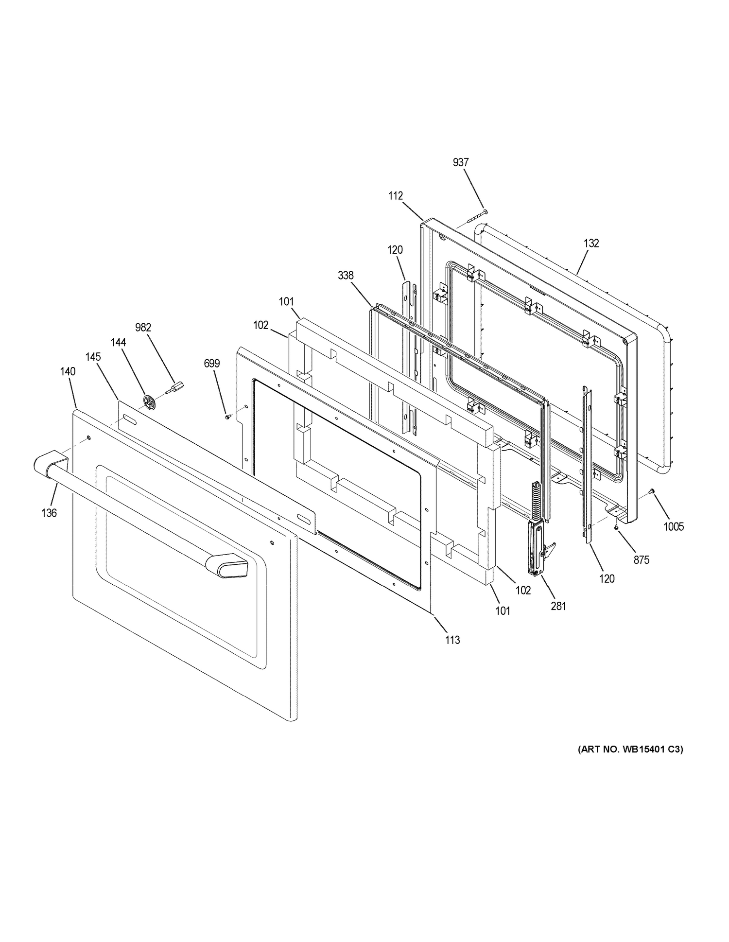 DOOR Diagram and Parts List for CT9800SH4SS  General Electric Wall Oven