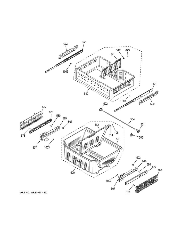 Freezer Shelves Diagram and Parts List for CYE22USHCSS  General Electric Refrigerator