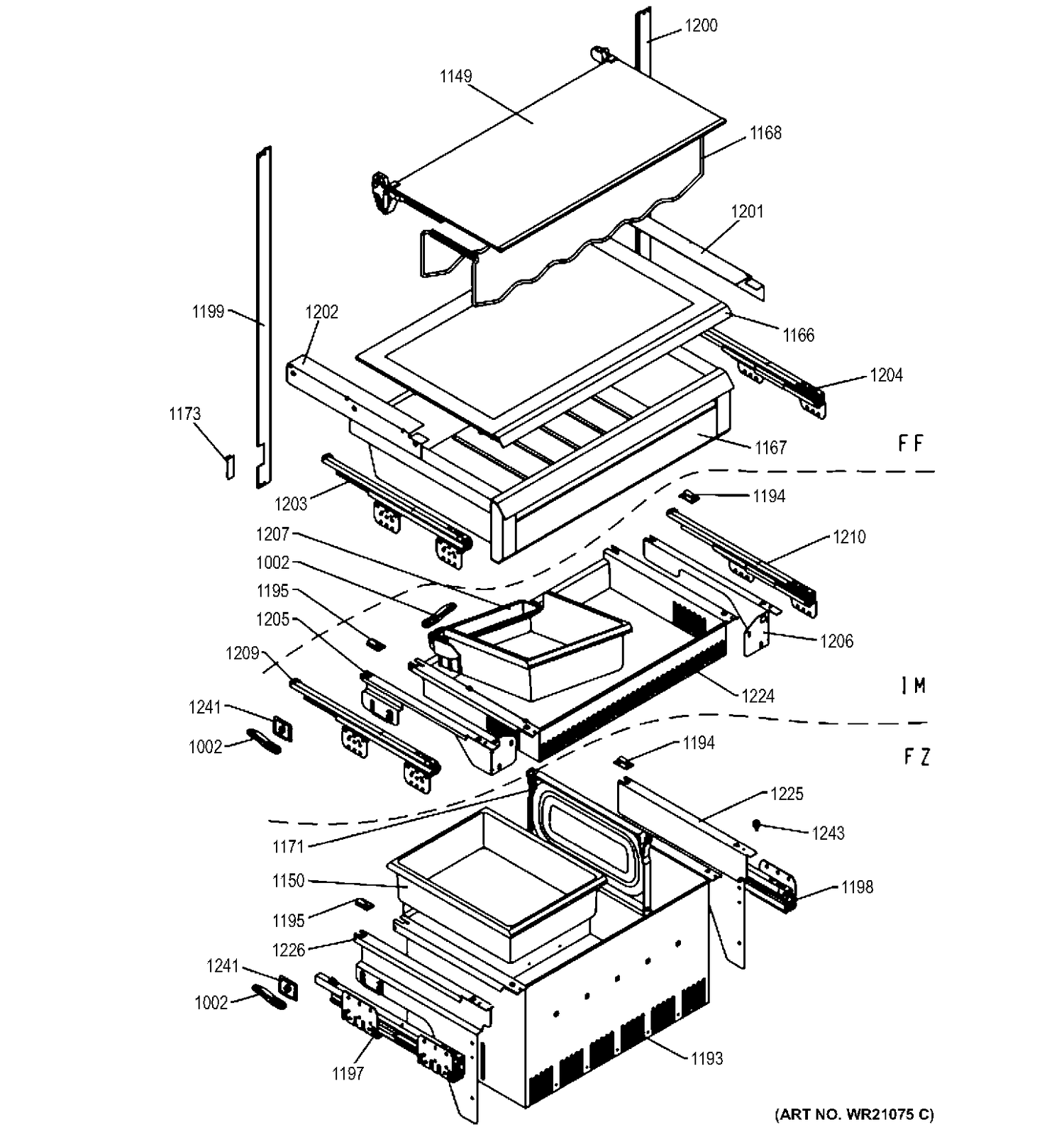 SHELVES Diagram and Parts List for ZIK30GNHAII  General Electric Refrigerator