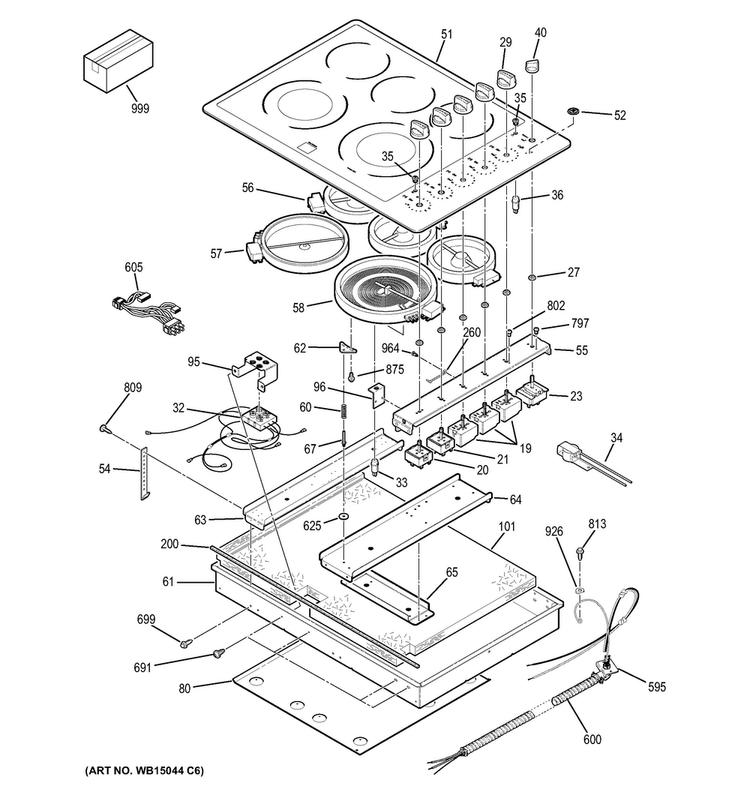 Control Panel & Cooktop Diagram and Parts List for CP350ST3SS  General Electric Cooktop