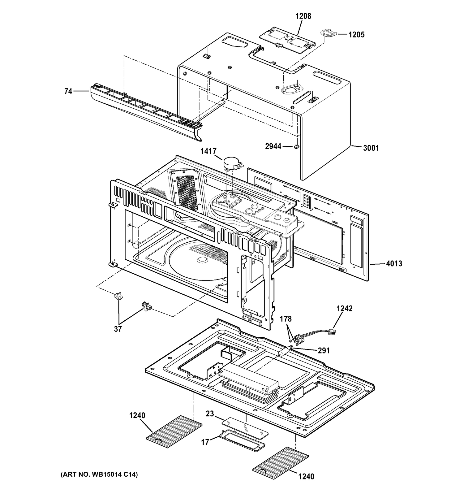 OVEN CAVITY PARTS Diagram and Parts List for ZSA1201J1SS  General Electric 