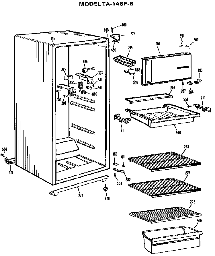 Cabinet Parts Diagram and Parts List for TA14SFB  General Electric Refrigerator