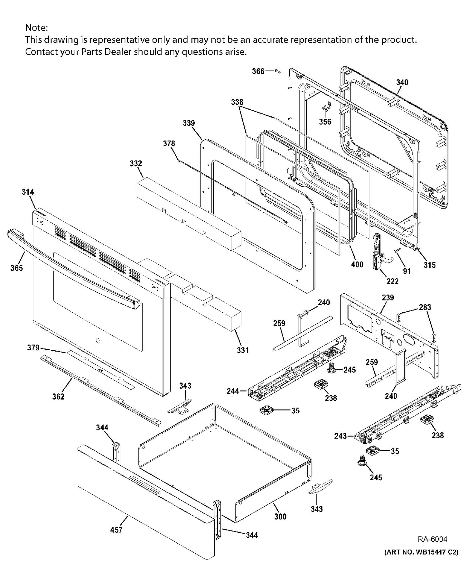 DOOR & DRAWER PARTS Diagram and Parts List for JCGB700EEJ1ES  General Electric Range