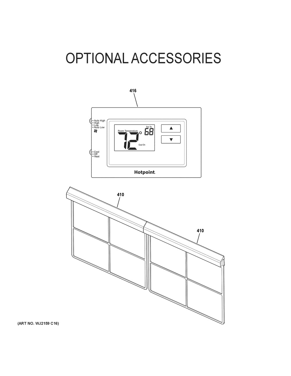Optional Accessories Diagram and Parts List for AH12H12E3BK1  General Electric Air Conditioner