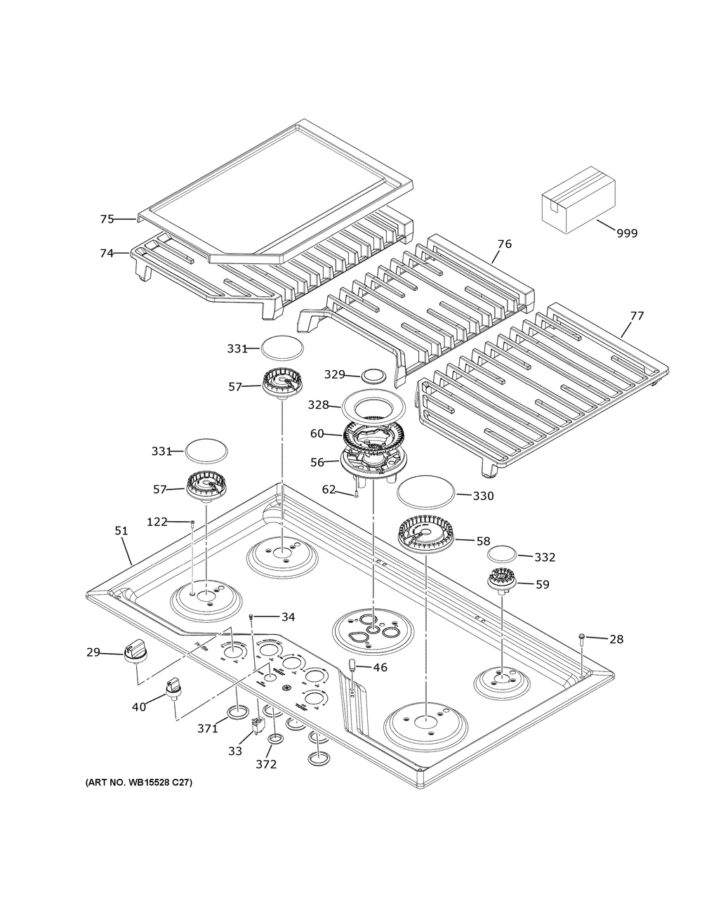 Control Panel And Cooktop Diagram and Parts List for PGP9036SL4SS  General Electric Cooktop