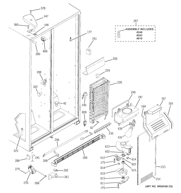 Freezer Section Diagram and Parts List for HSS22GFTCWW  Hotpoint Refrigerator
